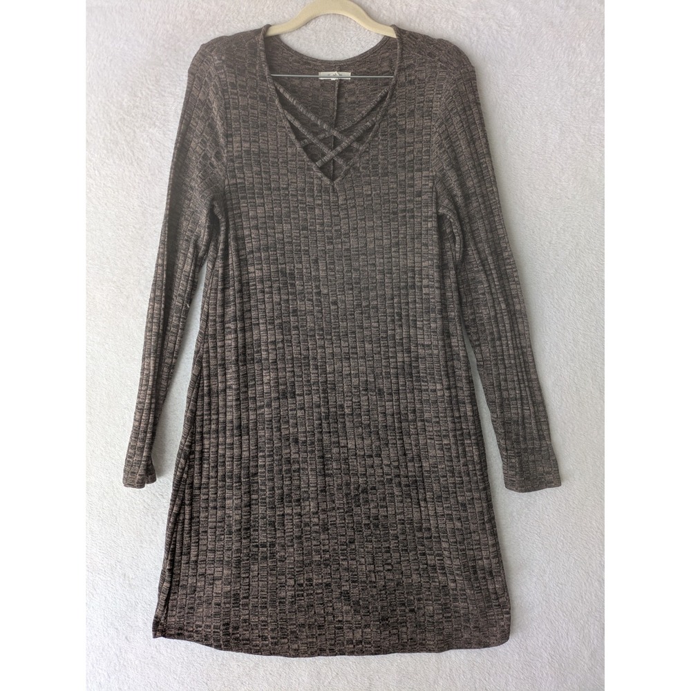 Maurices Dress Women's Medium Brown Ribbed Crisscross V-Neck Long Sleeve Strappy